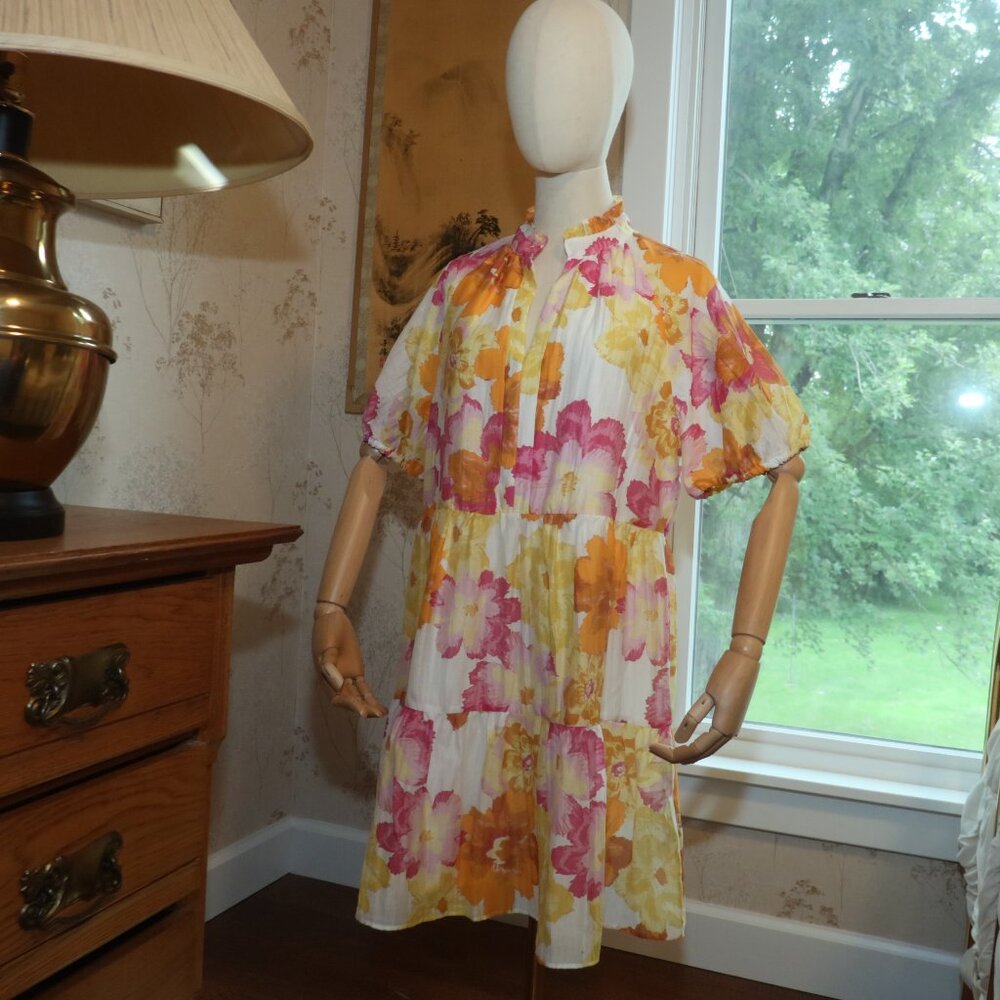 CeCe White Mini Dress with Pink & Yellow Floral Print